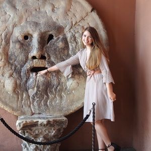 Pink and grey striped dress bought in Italy!